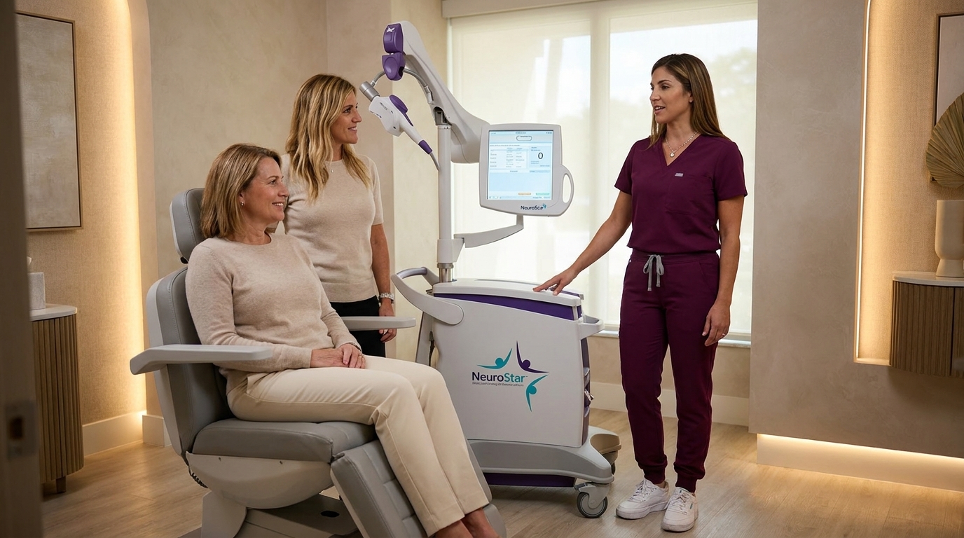 NeuroStar TMS consultation and treatment session at New Sunrise Mental Health serving Fort Lauderdale and Miami